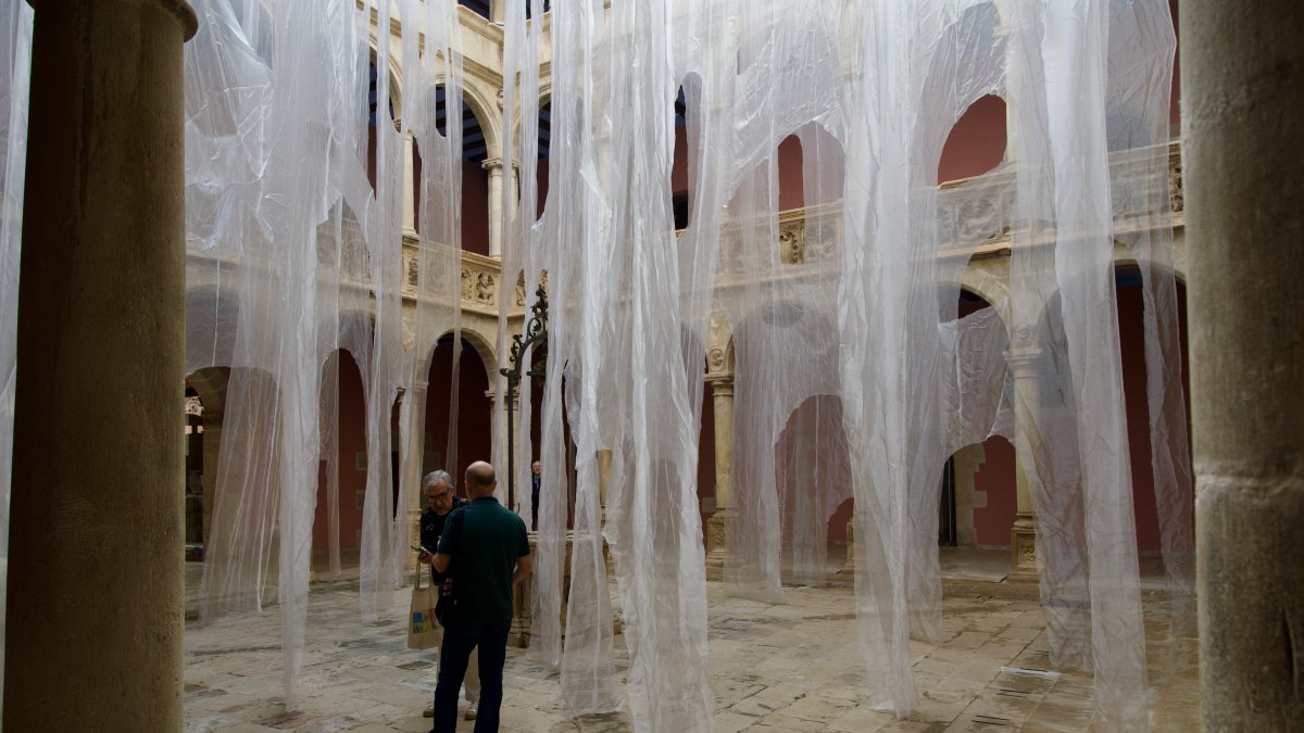 La intervenció artística al pati renaixentista dels Reials Col·legis.