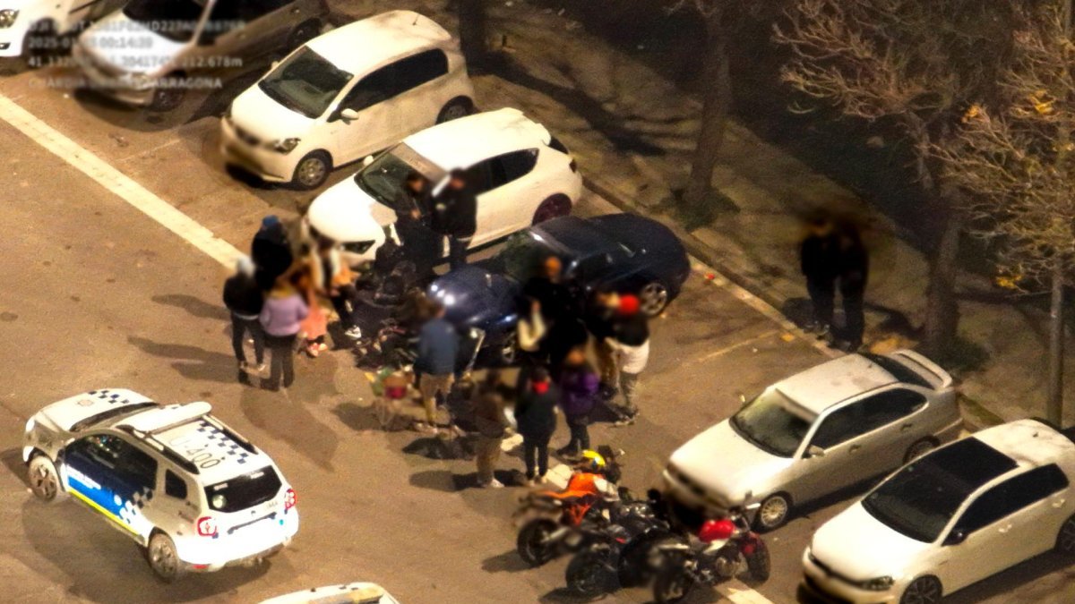 Imagen captada por el dron de la Guàrdia Urbana del dispositivo que montó dicho cuerpo policial.