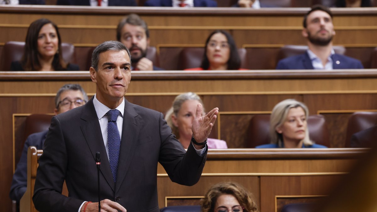 El presidente del Gobierno, Pedro Sánchez, durante una intervención.