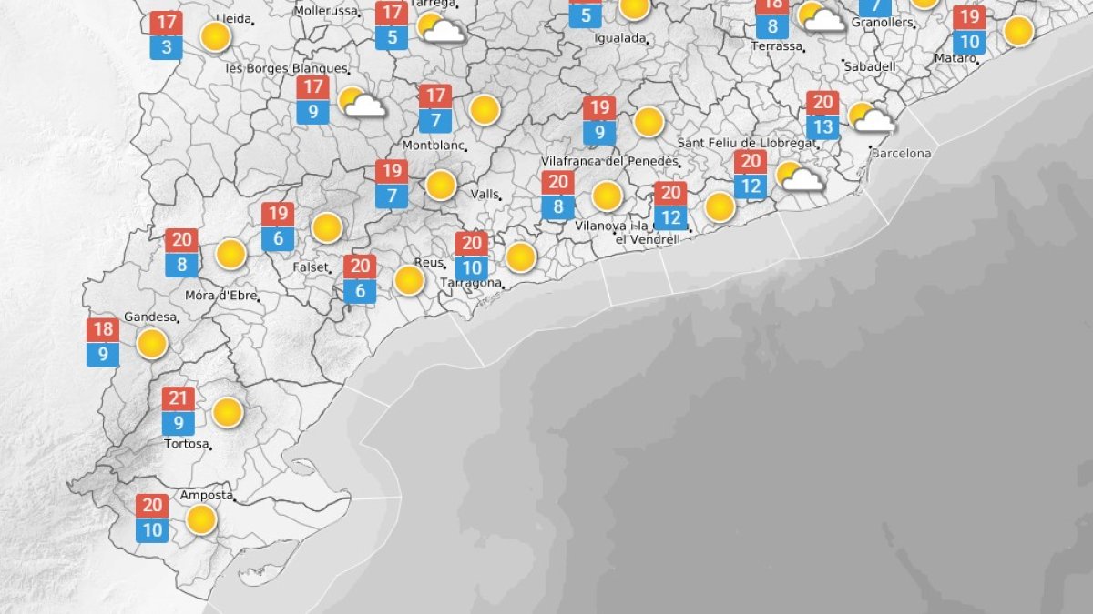 La previsió meteorològica per aquest dimarts.