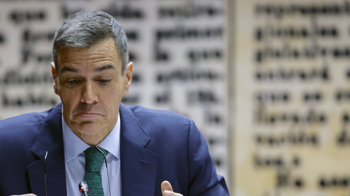 El presidente del Gobierno, Pedro Sánchez, durante su comparecencia ante la comisión de investigación del caso Koldo, este jueves en el Senado