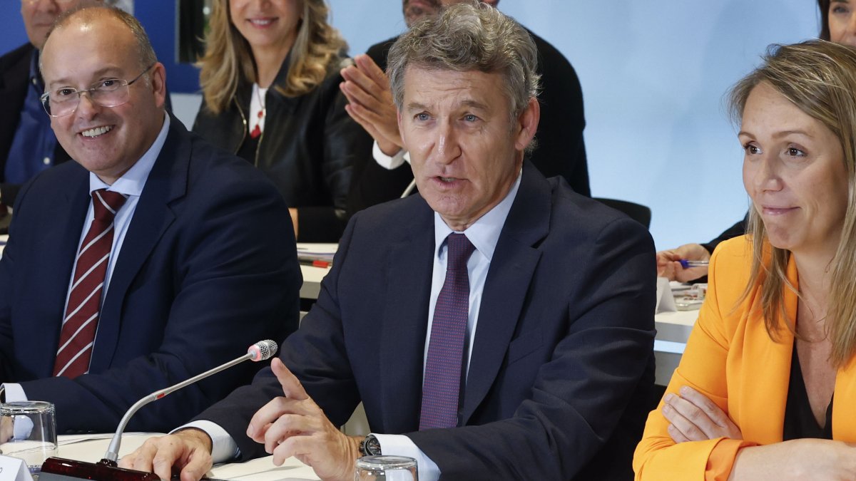 El presidente del Partido Popular, Alberto Núñez Feijóo (c), preside la reunión del Comité Ejecutivo Nacional del partido este lunes en la sede de Génova
