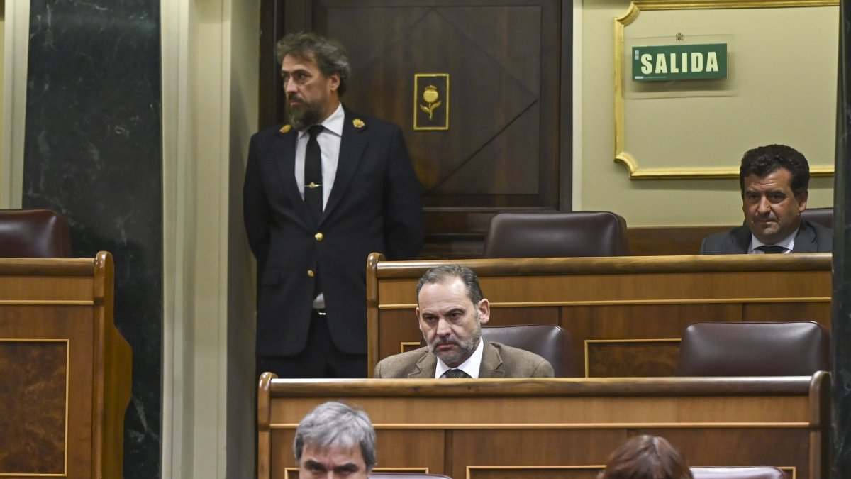 El diputado del grupo mixto, José Luis Ábalos, durante el pleno en el Congreso de los Diputados.