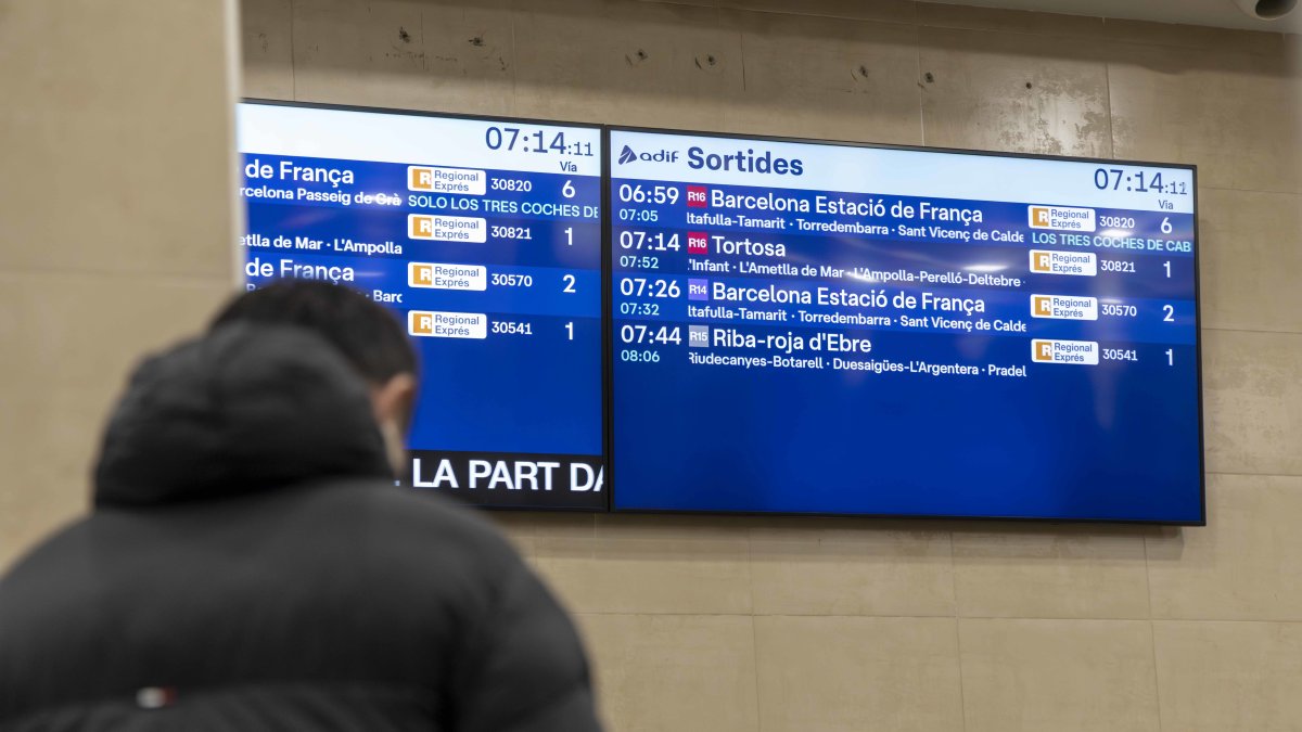 Usuario ante el panel informativo de la estación de Tarragona