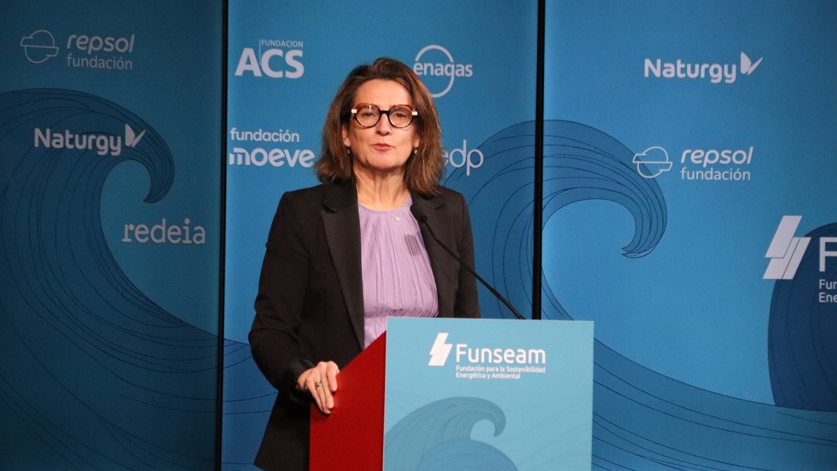 La vicepresidenta ejecutiva de la Comisión Europea, Teresa Ribera, en la inauguración de la jornada de Funseam.