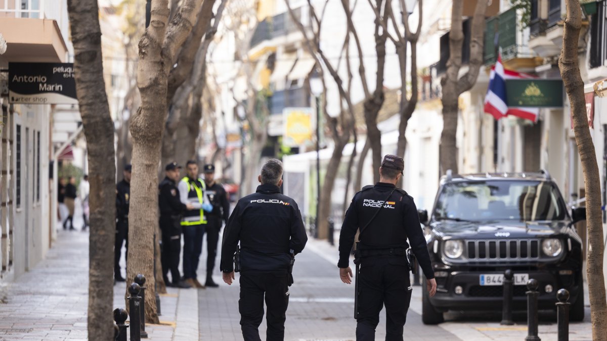 Dos agentes de la Policía Nacional durante un operativo