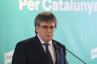 El líder de Junts, Carles Puigdemont, en una comparecencia de prensa en Perpiñán