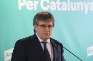 El líder de Junts, Carles Puigdemont, en una comparecencia de prensa en Perpiñán