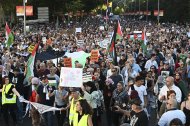 Vista de la manifestación por Palestina convocada este sábado en Madrid.