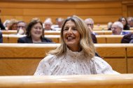 La vicepresidenta segunda del Gobierno, Yolanda Díaz, durante la sesión de control al Gobierno celebrada por el pleno del Senado este martes.