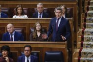 El líder del PP, Alberto Núñez Feijóo interviene durante la sesión de control al Ejecutivo que se celebra este miércoles en el Congreso, en Madrid.