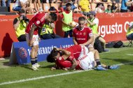 Los jugadores del Nàstic celebran un gol ante el Tarazona.