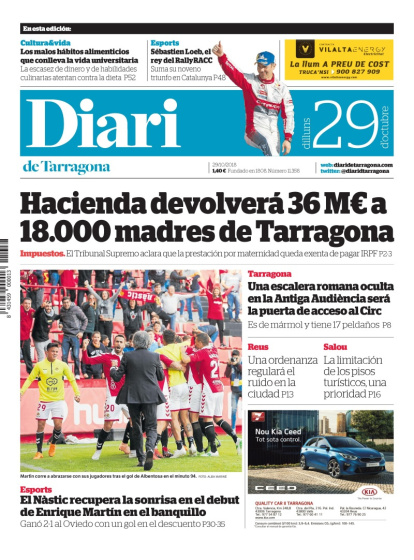 Lea la portada del Diari del 29/10/18
