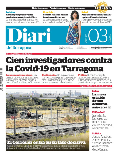 Lea la portada del Diari del lunes, 3 de agosto de 2020
