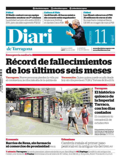 Portada del Diari de Tarragona del miércoles 11 de agosto de 2021