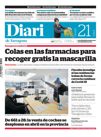Lea la portada del Diari de este martes, 21 de abril de 2020
