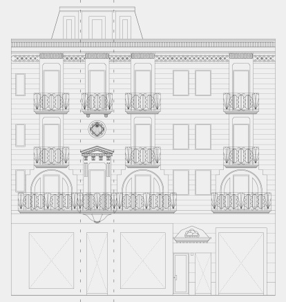 Dibuix de la façana. Tous arquitectes autors de la recent rehabilitació.