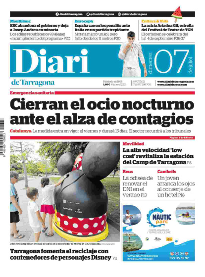 Portada del Diari de Tarragona del miércoles 7 de julio de 2021