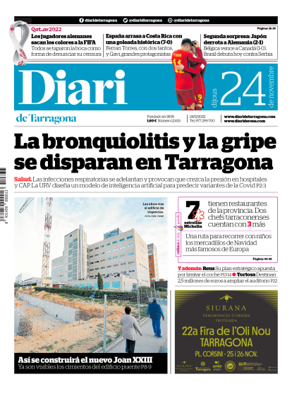 Portada del Diari del jueves 24 de noviembre de 2022