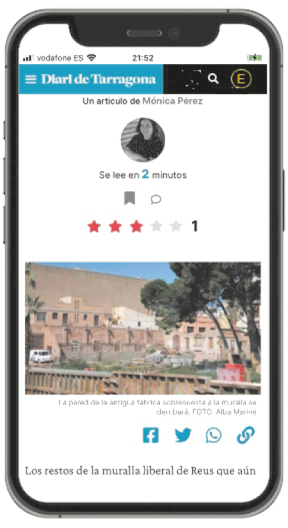 Posibilidad de valorar, comentar, guardar, compartir