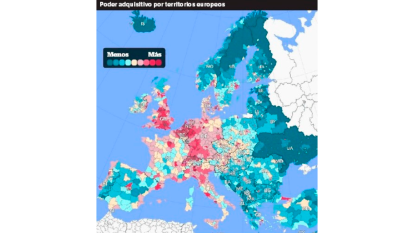 Poder adquisitivo por territorios europeos. Fuente: Gfk Purchasing Power 2022