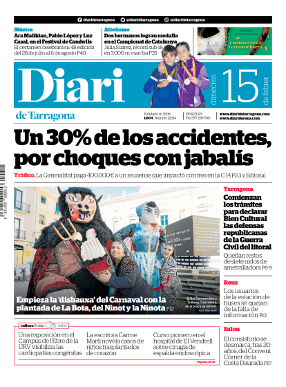 Portada del Diari del miércoles 15 de febrero de 2023
