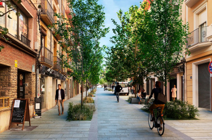Aspecto que tendrá la calle Ample después de la reforma, con mucho más espacio dedicado al peatón y la bicicleta.