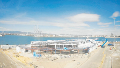 Estado de las obras de la futura terminal de cruceros, en el Moll de Balears.