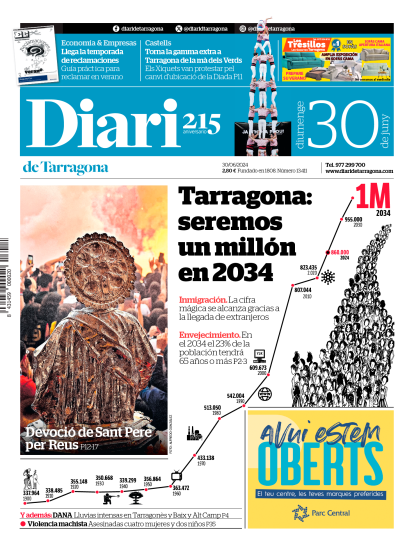 Portada del Diari del domingo 30 de junio de 2024