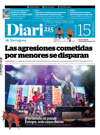 Portada del Diari del domingo 15 de septiembre de 2024