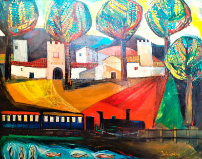 La obra ‘Montblanc amb tren’, uno de los cuadros paisajísticos del artista Maties Palau Ferré’.