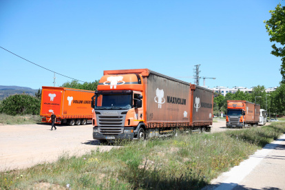 Muchos camiones estacionan en la avenida de Riudoms.