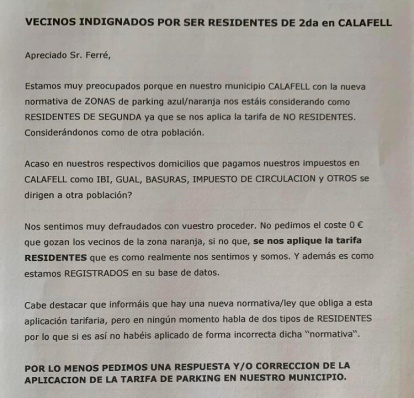 La carta de la recogida de firmas.