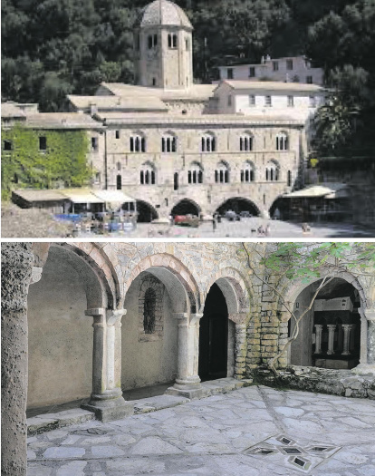Monestir de sant Fructuós, fundat per Pròsper a Camogli, amb el seu claustre.