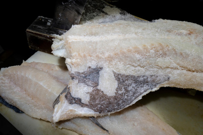 El bacalao en salazón artesanal se cubre con sal para deshidratarlo y conservarlo, el sabor es más intenso.