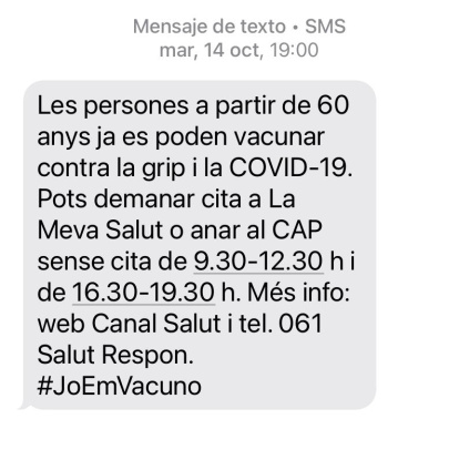 El SMS que llega a las personas mayores de 60 años.