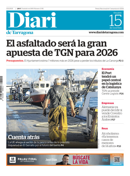 Portada del Diari del sábado 15 de noviembre de 2025