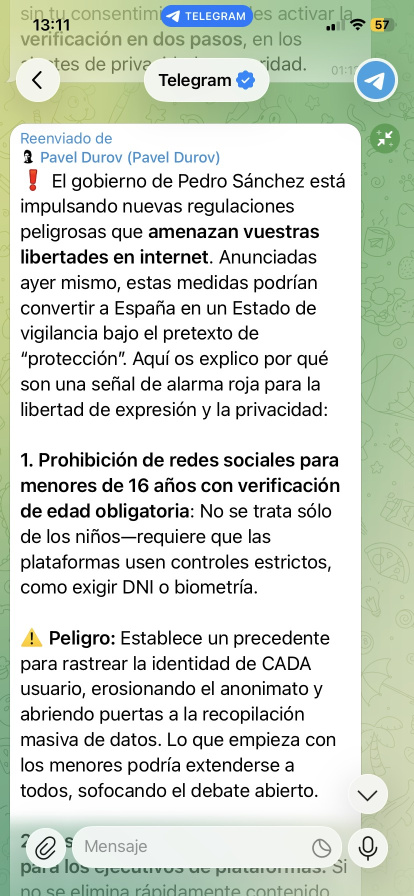 Mensaje enviado por Telegram