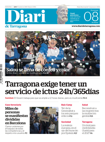 Portada del Diari del domingo 8 de febrero de 2026