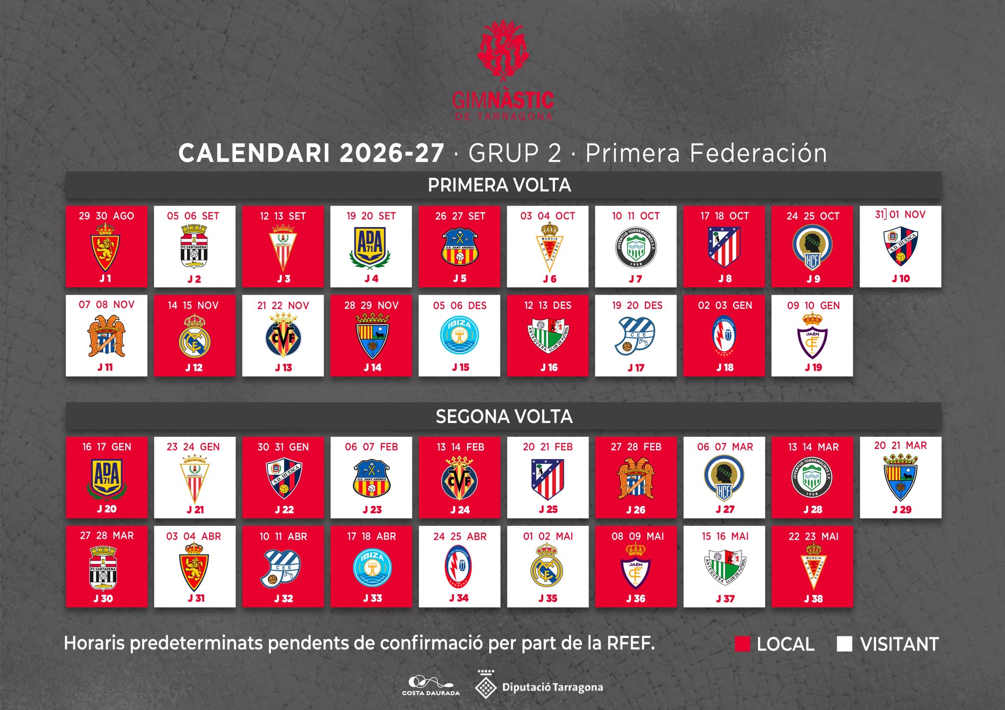 Así es el calendario del Nàstic en Primera RFEF: debut ante el Zaragoza ...